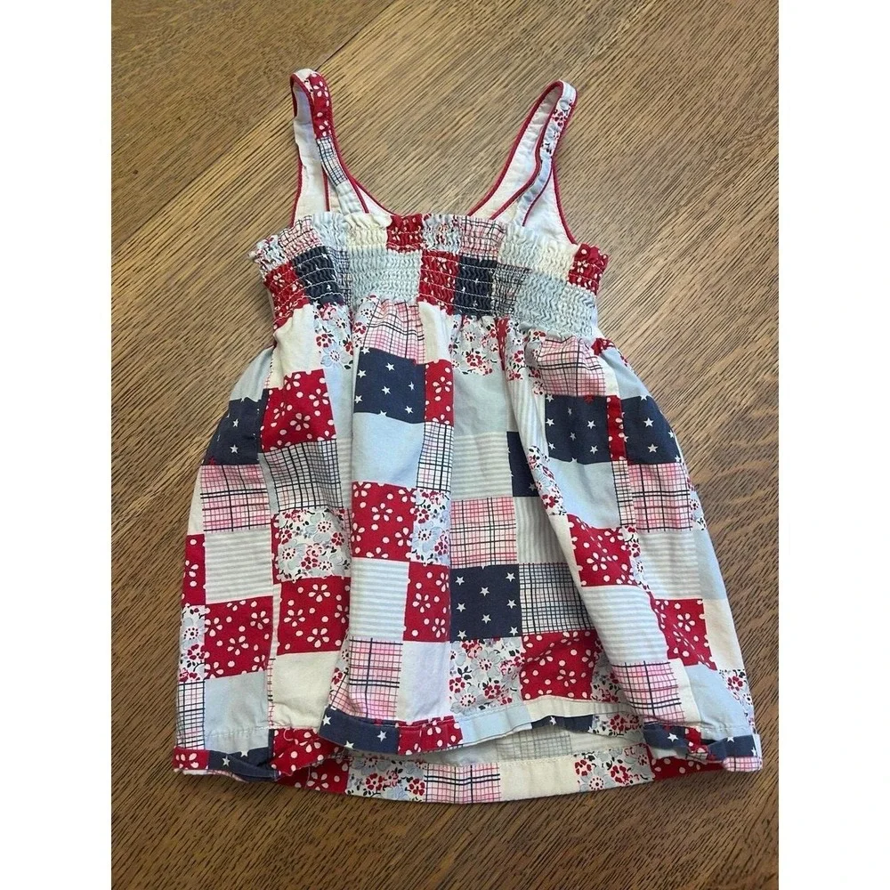 OshKosh B'gosh 18M Red White & Blue Patchwork Quilt Dress + Diaper Cover